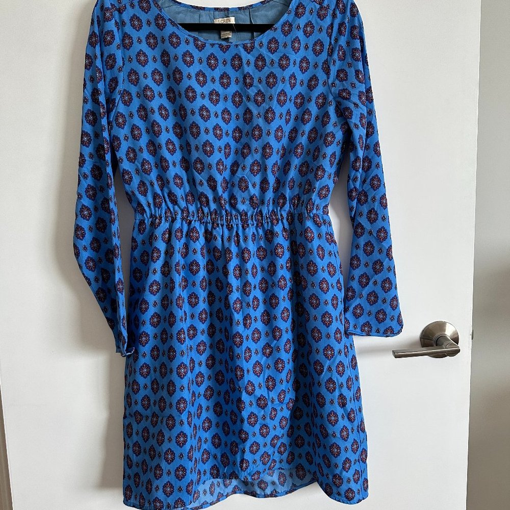 J Crew Blue Floral Medallion Print Tulip Hem Dress Size 6 BNWT